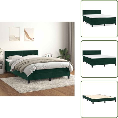 Letto in velluto - vidaXL Giroletto a Molle con Materasso Verde Scuro 140x200 cm Velluto - Letto con materasso a molle insacchettate
