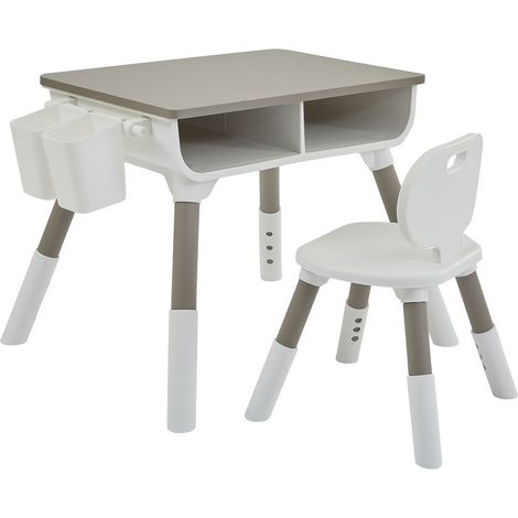 Kids Scandi Height Adjustable Table and Chair Set - L55 x W65 x H55 cm - White/Grey