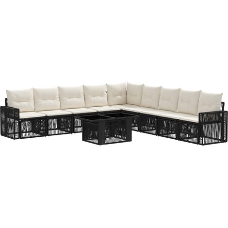 Set Divano da Giardino 10 pz Nero e Bianco Crema polyrattan vidaXL (1/5)