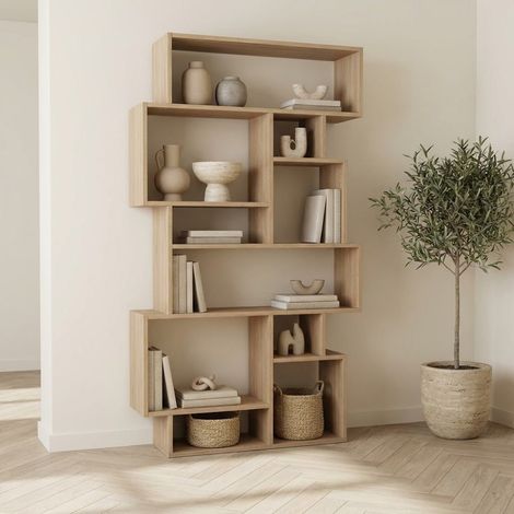 Asymmetrisches Bücherregal in Eichenoptik, Melamin Karmato, 96 x
