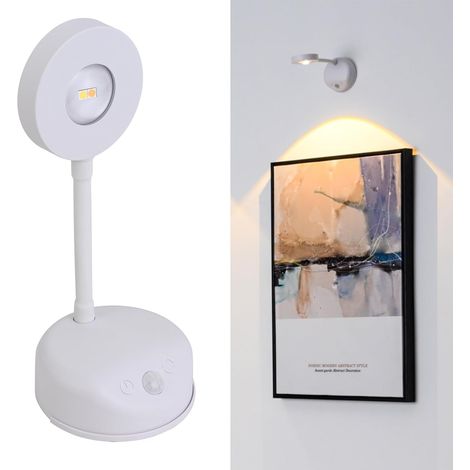 Lampe murale sans fil,eclairage tableau led rechargeable,applique a pile,lampe avec Détecteur de Mouvement,3 modes de gradation,pour Image,vitrines,fléchettes,photo,portrait (1/5)
