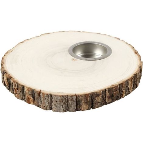 Bougeoir - Blanc - Rondelle de bois - 14 à 16 cm - Intérieur - Mixte