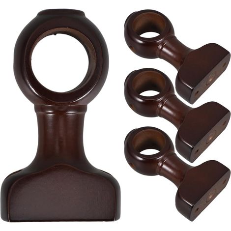 Support Tringle Rideaux Bois 28mm, Fixation Barre Plafond Mur Fenêtre Lot 4 (1/5)