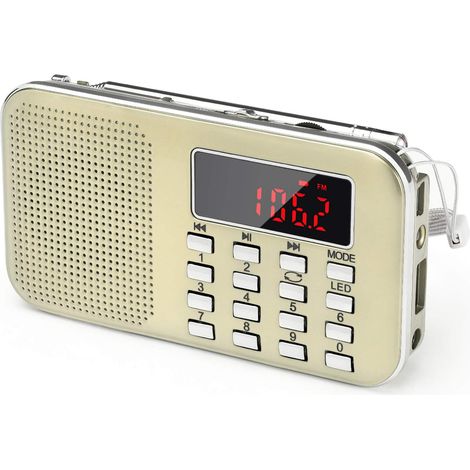Radio Portable Ultra-Fine AM FM MP3 AUX USB, Batterie Amovible Rechargeable 1200mAh, Enregistrement et Numérotation Automatique des Stations, Rouge