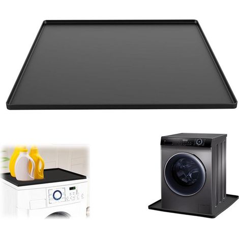 Bac de récupération en silicone pour lave-linge - 60 × 60 cm × 1,5 cm - Tapis de protection souple et enroulable - À placer sur ou sous le lave-linge et le réfrigérateur - Noir (1/5)
