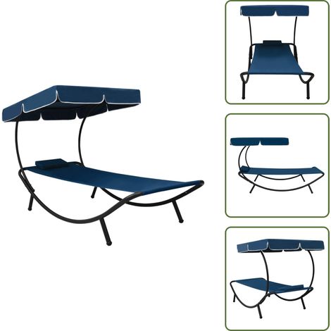 Sonnenliege mit Sonnendach & Kissen Blau - Sonnenliege - Gartenliege - Outdoor Liege - Poolliege - Relaxliege (1/5)