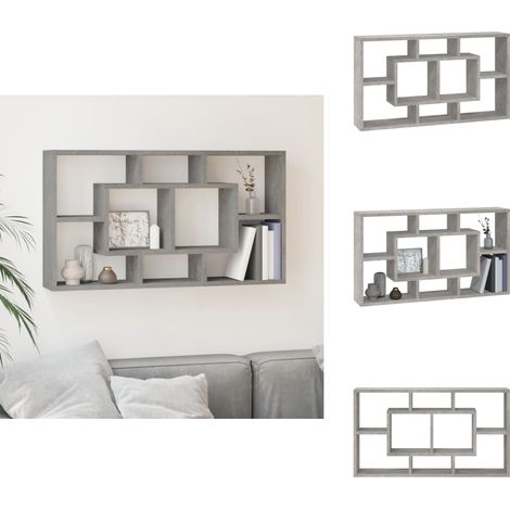 Wandregal mit 8 Fächern Betongrau - Wandregal - Holzregal - Betongrau - Wohnraum Dekoration - Regal Mit Ablagen (1/5)