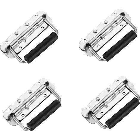 4 Piece Folding Handle, Stainless Steel Cashier Handle, Spring-Loaded Folding Cashier Handle with Rubber Grip, for Toolbox Replacement (1/5)