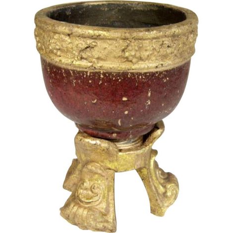Grande vaso bordeaux con motivo dorato e fondo protettivo in gomma.