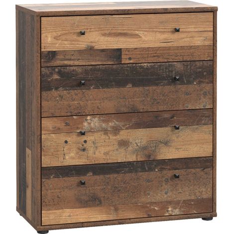 Commode TEMPRA 4 Tiroirs - Décor vieux bois – L 73,7 × P 34,8 × H 85,5 cm (1/3)