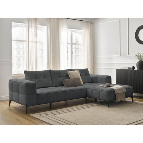 BOBOCHIC - Canapé d'angle fixe ANIS tissu texturé Angle droit Gris foncé (1/5)