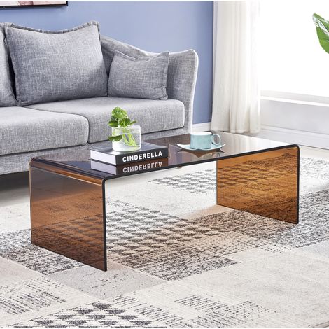 Credenza 100/50/35 cm in vetro temperato marrone, tavolino da caffè trasparente (1/5)