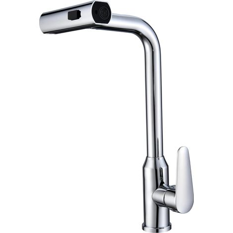 Kitchen sink mixer tap with pull-out sprayer, single swivel handle, 3-function stainless steel kitchen tap for standard UK fittings, polished chrome (1/5)