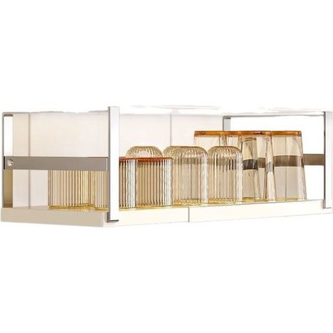 Étagère suspendue extensible pour cuisine - Étagère suspendue - Organisateur de comptoir - Panier de rangement sans trous - Étagères réglables - Acier au carbone - Blanc crème (1/5)