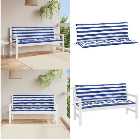 Gartenbank-Auflagen 2 Stk. Blau&Weiß Gestreift 150x50x7cm Stoff - Gartenbank Auflagen - Outdoor Kissen - Sitzkissen - Balkon Deko - Garten Deko - Home & Living