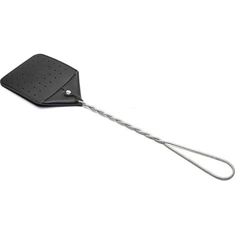 Tapette à mouches en cuir PU de 52 cm (20,4 pouces), robuste avec manche en fer durable, répulsif anti-moustiques longue portée pour une utilisation en extérieur et en intérieur (1/5)