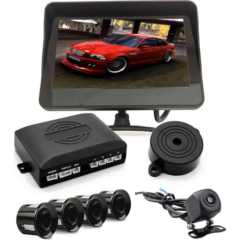 Monitor + cámara + sensor de estacionamiento de video AHD, sensores negros de 22 mm