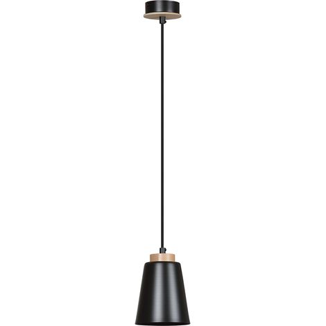 Sospensione 1 Luce Bolero A Cono In Acciaio Nero E Legno Naturale (1/5)