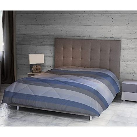 Courtepointe - Géométrique, Double - avec Housse de Couette, Taie d'oreiller - pour Le Lit - Bleu, Bleu Ciel, Gris en Microfibre, 260 X 250cm (1/3)