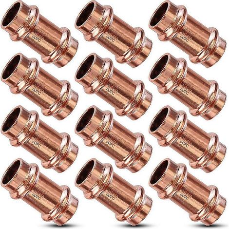 Kupfer-Crimpfittings, 1/2 Zoll Kupferhülse mit Anschlag, 1/2 Zoll PxP Gewinde, 5/8 Zoll Außendurchmesser, Packung mit 10 Stück. (1/5)