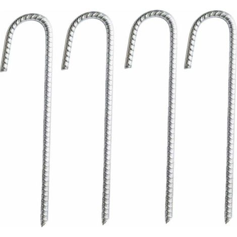 – Lot de 4 piquets d’ancrage en acier galvanisé – Dimensions 30 x 9 cm – Capacité d'ancrage jusqu'à 40 mm – Pour chapiteaux, tentes, trampolines (1/5)