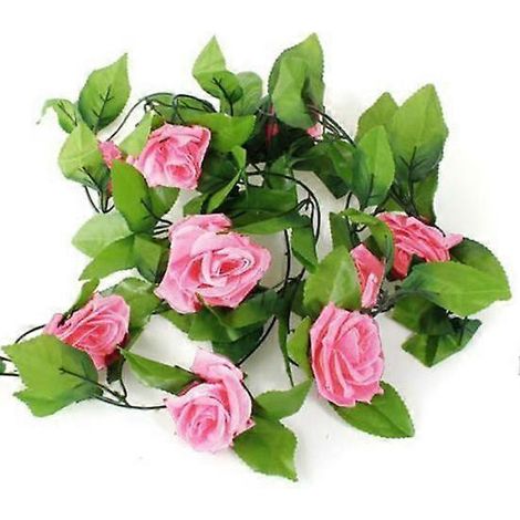 Guirlande de roses artificielles de 2,4 m (8 pieds) avec feuillage et fleurs grimpantes, idéale pour la décoration de la maison, d'un mariage, d'une fête ou d'un jardin.rose foncé (1/5)