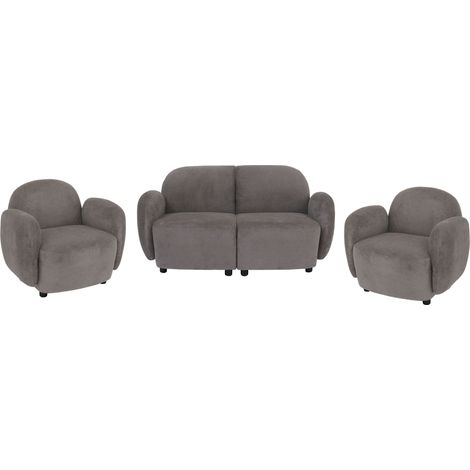Ensemble de salon HWC-P33, canapé 2 places, 2 fauteuils, tissu/textile chenille (330 g/m2) Oeko-Tex- gris clair (1/5)