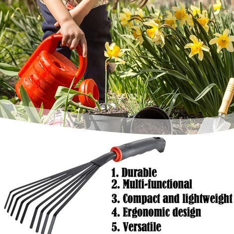 Râteau à feuilles de jardin 19" (48 cm) avec poignée ergonomique pour ramasser les feuilles et travailler la terre. (1/4)