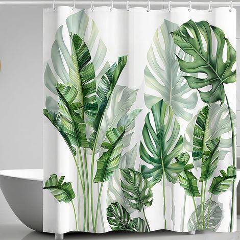 Duschvorhang 180x200 cm mit Palmenblattmuster, maschinenwaschbar, wasserdicht und schimmelresistent, mit 12 Haken