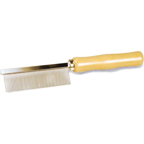 Peigne à dents fines avec manche en bois pour chiens et chats 18x3 cm