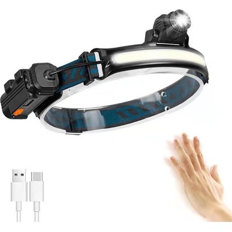 Headlamp, USB Rechargeable LED Flashlight, IP65 Waterproof Zoom Head Torch with Sensitive Sensor Mode for Fishing, Camping, Running, Cycling [Energy Class A++]