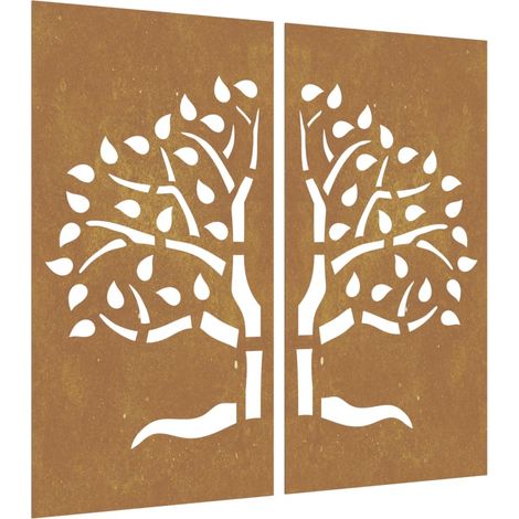 vidaXL Garden Wall Decorations 2 pcs 105x55 cm Corten Steel Tree Design (1/4)