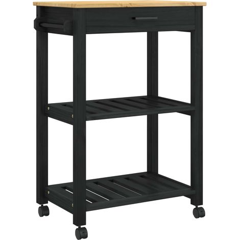 vidaXL Kitchen Trolley MONZA Black 60 x 40 x 88.5 cm Solid Pine Wood (1/4)