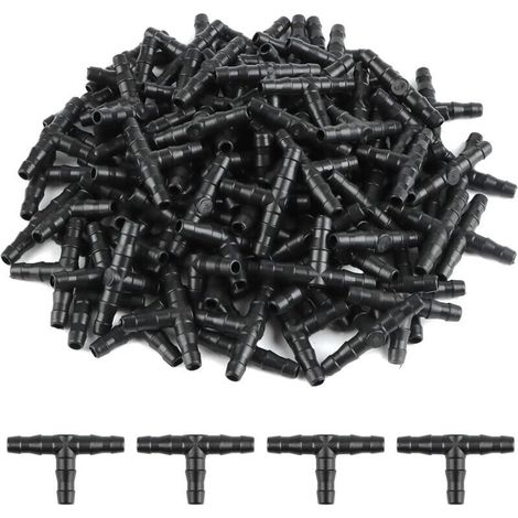 Bardusch-100 Pcs Tee Raccord de Tuyau 4/7mm T Raccord Connecteur PVC d'arrosage Buse d'atomisation Goutte à Goutte Micro Spray Irrigation Joint pour Tuyau Systèmes Automatique Outil (1/5)