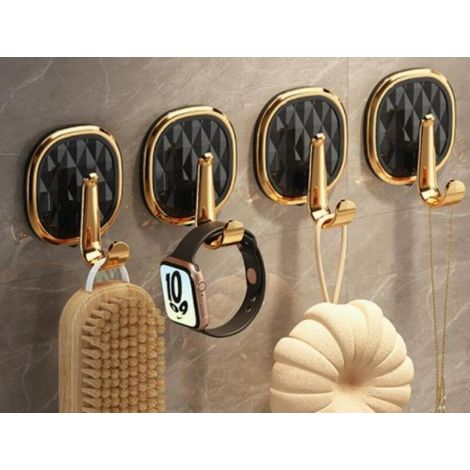 Vier selbstklebende Acrylhaken, geeignet für Badezimmer, Küchen, Schlafzimmer usw., wasserdichte Aufbewahrung, schwarz. (1/5)