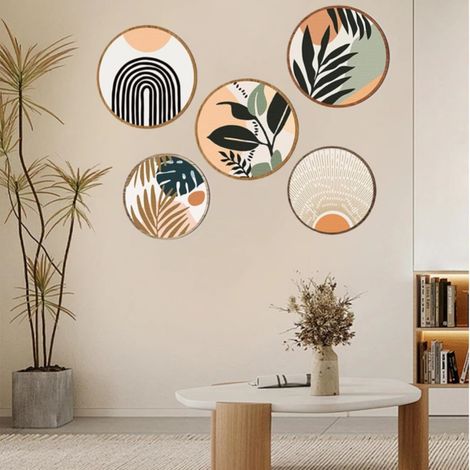 Lot de 5 décorations murales en bois - Style bohème - Moderne - Pour salon, ferme, maternelle - Minimaliste (1/5)