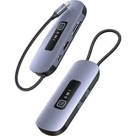 USAMS USB 3.0 HDMI PD100W 6-in-1 Hub-Adapter für USB-C, Grau (1/5)