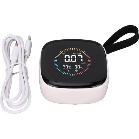 Tester portatile 3 in 1 con schermo LCD, misurazione di O3, temperatura e umidità, intervallo 0-50 ppm, con cordino, ideale per casa, viaggi, campeggio e picnic. (1/5)