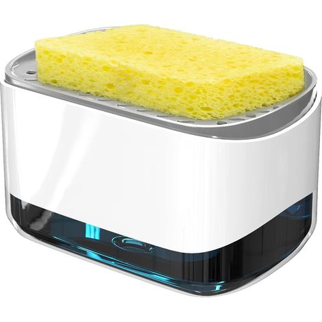 1 pièce - Distributeur de savon pression 350 ml pour cuisine, brosse nettoyante à pompe, doseur de liquide vaisselle automatique - blanc (1/5)