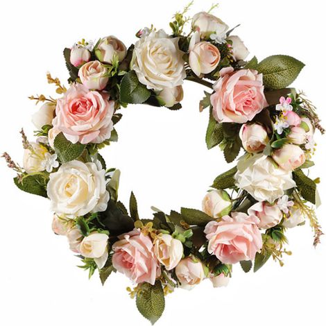 1 Couronne artificielle, fleurs en soie et rotin, 35 cm, décoration murale pour maison et mariage (1/5)