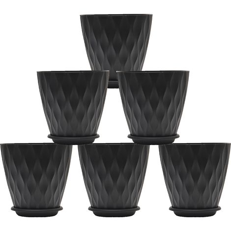 Lot de 6 pots de fleurs, pots en polypropylène, pots pour semis, pots à motif ondulé avec trous de drainage, pots pour la germination de graines de plantes grasses, noirs