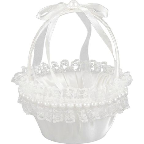 Eleganter Blumenmädchenkorb für die Hochzeit, Blütenkorb für die Hochzeit, Hochzeitszubehör, Hochzeitsdekoration, Blumenkorb-17x13.5cm-White (1/2)