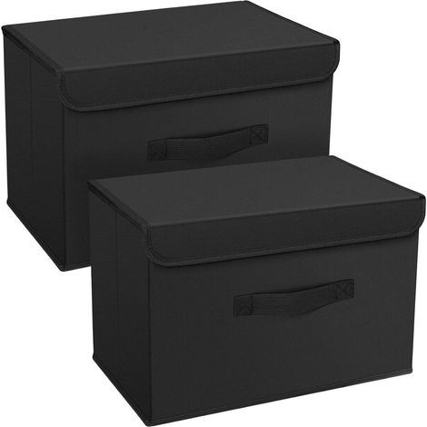 Große Faltbare Aufbewahrungsbox mit Griff und Deckel, 2er Set - Schwarz (1/5)