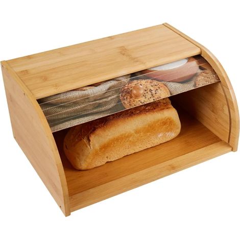 Panera de bambú con tapa enrollable (motivo: selección de panes) (1/4)