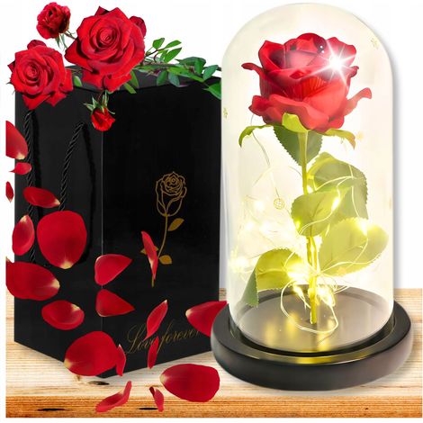 Ewige Rose aus Glas mit roter LED-Beleuchtung – Geschenk zum Valentinstag oder Frauentag