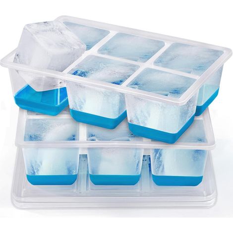 XXL Eiswürfelform mit Deckel, 6cm große Eiswürfel, BPA-frei, Silikonboden, 2 Stück (1/5)