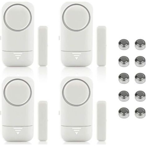 Lot de 4 capteurs magnétiques sans fil pour alarme de porte et de fenêtre pour système de sécurité domestique, sécurité des enfants – Détecteur antivol anti-intrusion, sirène 120 dB avec batterie (1/4)