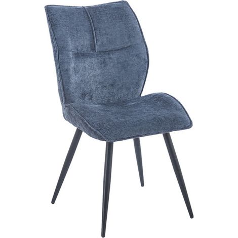 FAYE - Lot de 2 chaises en tissu bleu pieds en métal noir