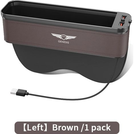 (Pour siège gauche marron) Boîte de rangement lumineuse en cuir pour siège auto Genesis Coupe G80 G70 GV80 G90 JX1 BH GH série 2023 (1/5)