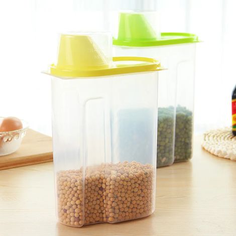 Boîtes de conservation hermétiques avec couvercle, 1,9L, sans BPA, lot de 2 récipients alimentaires en plastique avec verre doseur, idéales pour stockage cuisine : farine, céréales, muesli. (1/5)